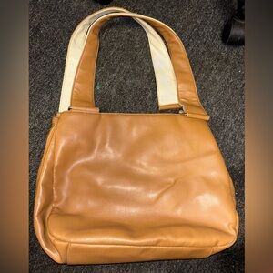 studio works tan genuine leather handbag, shoulder bag in excellent condition